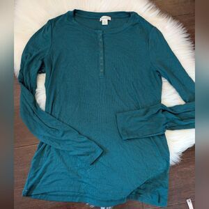 Sundance Ribbed Micromodal Teal Blue Long Sleeve Henley Top M Medium